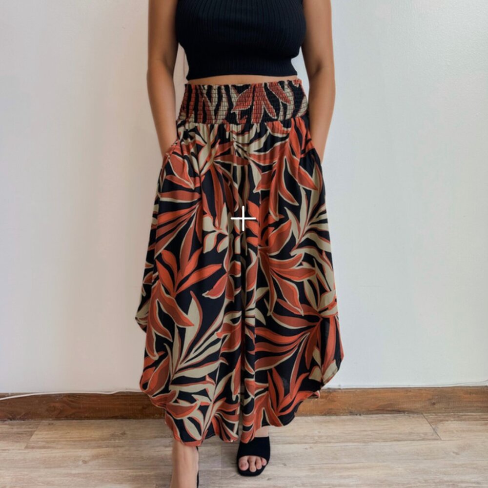 Smocked Midi Skirt with Pockets